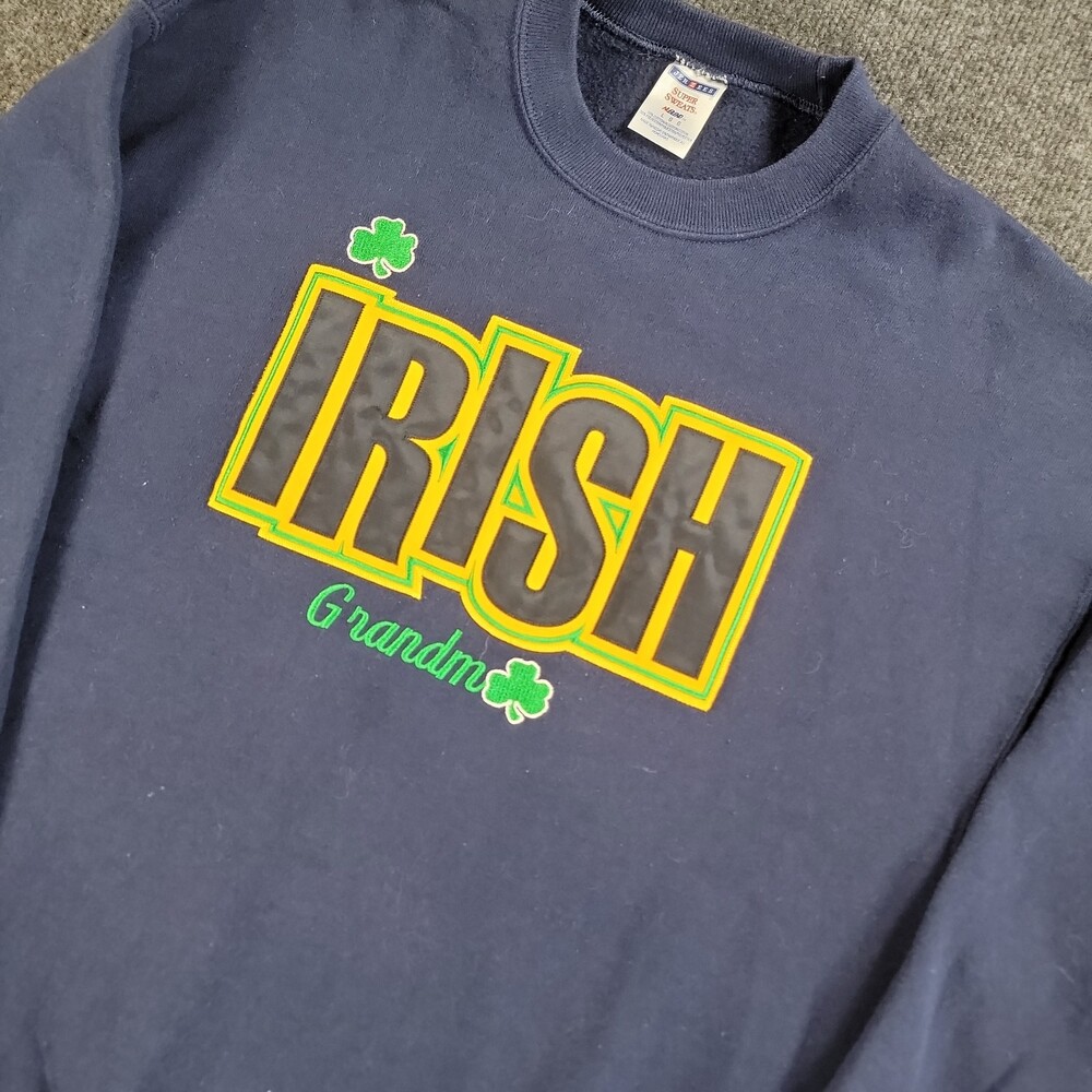Vintage Jerzees IRISH GRANDMA Sweatshirt Pullover Embroidered L Navy Blue